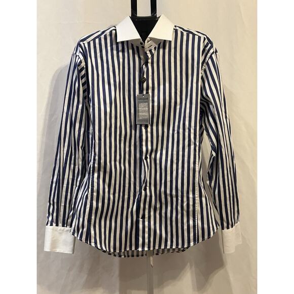 NWT Bespoke White and Blue Striped Button Up Shirt Men's size XXL - Picture 1 of 6